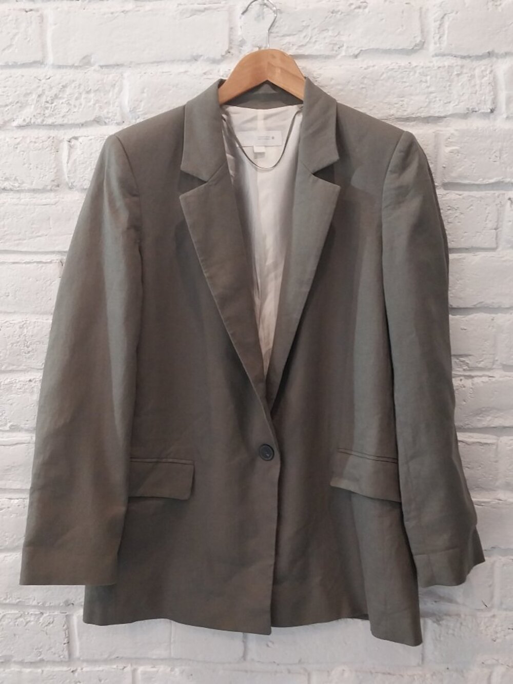Zara Oversized Blazer Women M 6 Linen Blend Olive Green Solid Lightweight Trendy